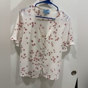 CeCe White Blouse with Pink Floral Pattern